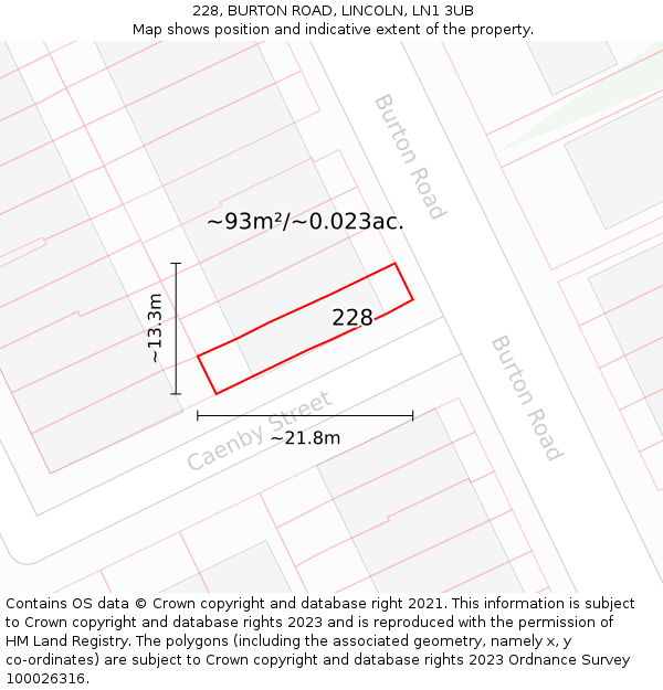 228, BURTON ROAD, LINCOLN, LN1 3UB: Plot and title map