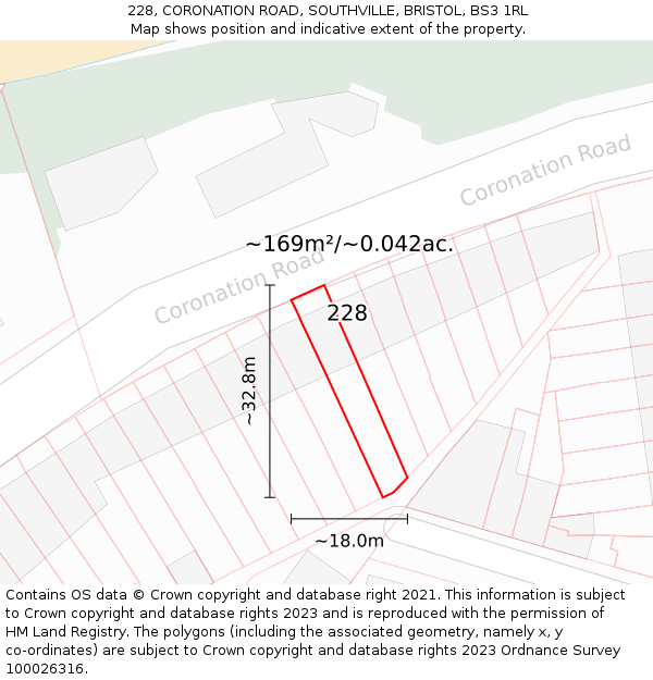 228, CORONATION ROAD, SOUTHVILLE, BRISTOL, BS3 1RL: Plot and title map