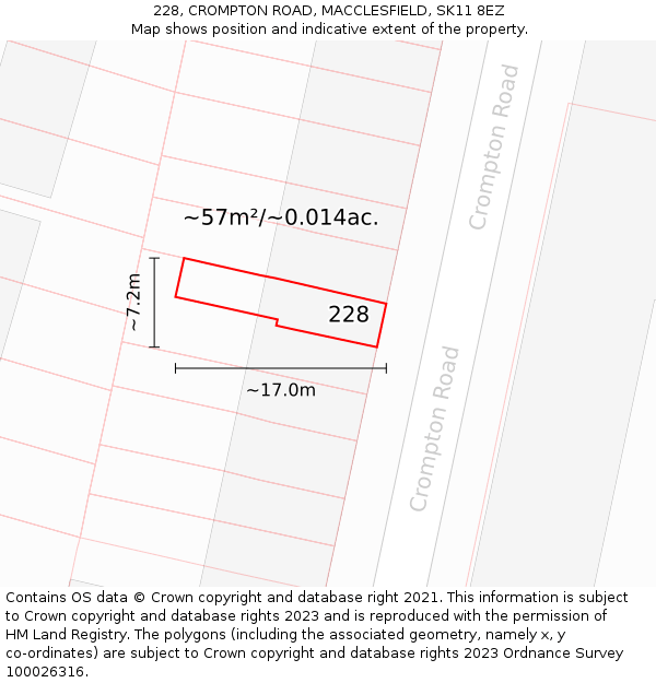 228, CROMPTON ROAD, MACCLESFIELD, SK11 8EZ: Plot and title map