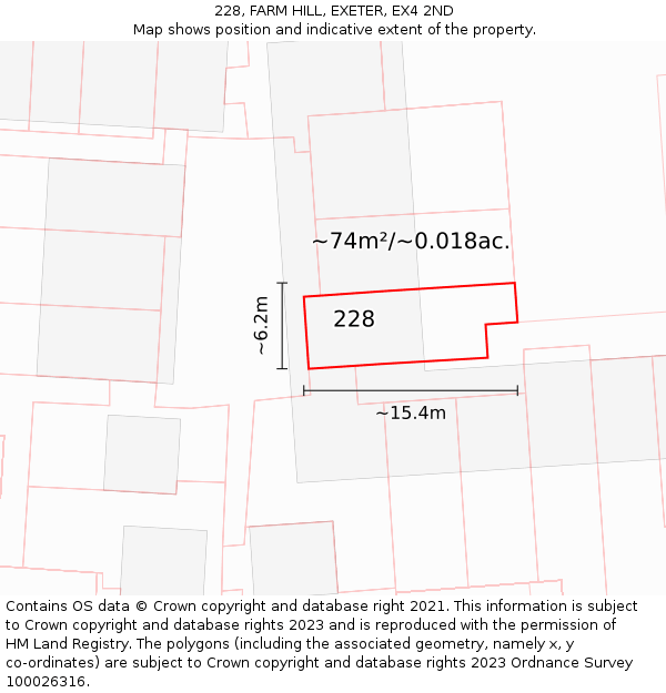 228, FARM HILL, EXETER, EX4 2ND: Plot and title map