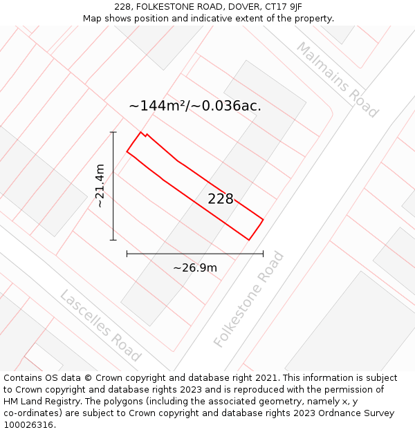 228, FOLKESTONE ROAD, DOVER, CT17 9JF: Plot and title map