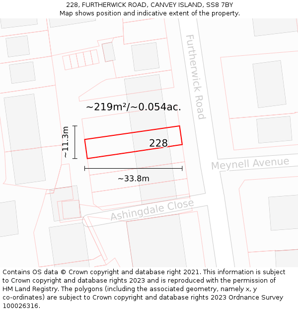 228, FURTHERWICK ROAD, CANVEY ISLAND, SS8 7BY: Plot and title map