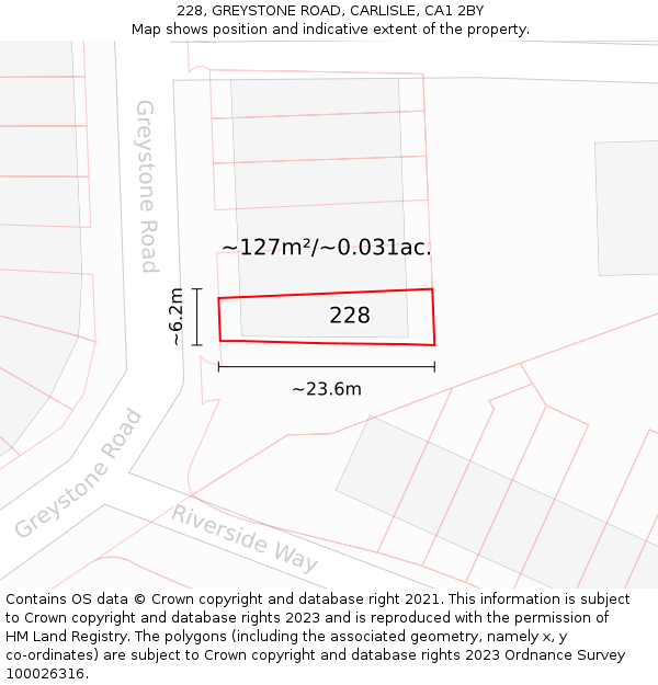 228, GREYSTONE ROAD, CARLISLE, CA1 2BY: Plot and title map