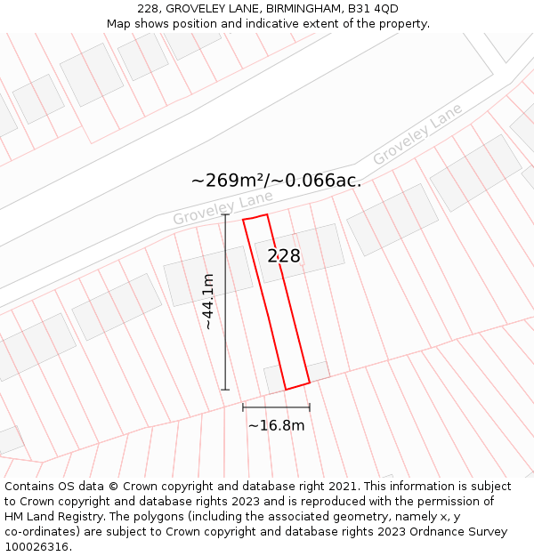 228, GROVELEY LANE, BIRMINGHAM, B31 4QD: Plot and title map