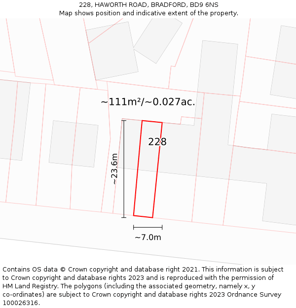 228, HAWORTH ROAD, BRADFORD, BD9 6NS: Plot and title map