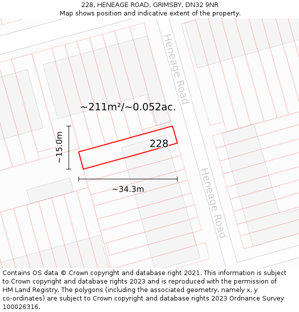228, HENEAGE ROAD, GRIMSBY, DN32 9NR: Plot and title map