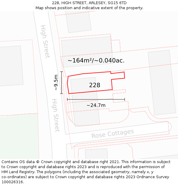 228, HIGH STREET, ARLESEY, SG15 6TD: Plot and title map