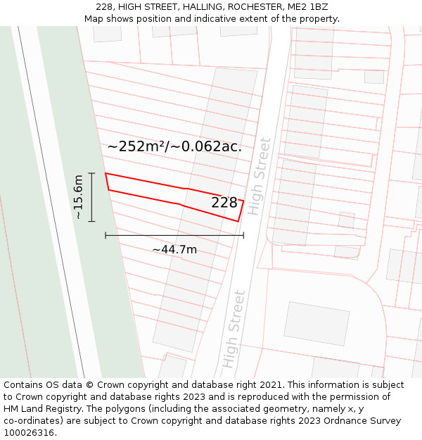 228, HIGH STREET, HALLING, ROCHESTER, ME2 1BZ: Plot and title map