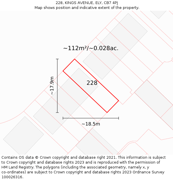 228, KINGS AVENUE, ELY, CB7 4PJ: Plot and title map