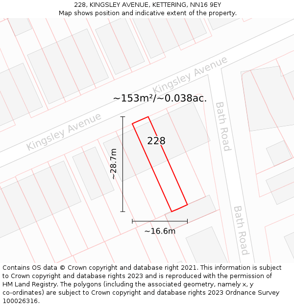 228, KINGSLEY AVENUE, KETTERING, NN16 9EY: Plot and title map