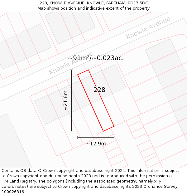 228, KNOWLE AVENUE, KNOWLE, FAREHAM, PO17 5DG: Plot and title map