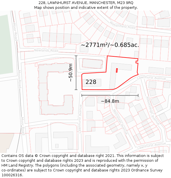 228, LAWNHURST AVENUE, MANCHESTER, M23 9RQ: Plot and title map