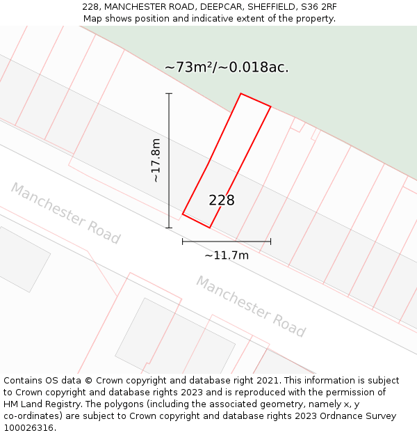 228, MANCHESTER ROAD, DEEPCAR, SHEFFIELD, S36 2RF: Plot and title map