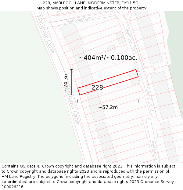 228, MARLPOOL LANE, KIDDERMINSTER, DY11 5DL: Plot and title map