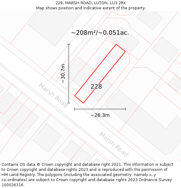 228, MARSH ROAD, LUTON, LU3 2RX: Plot and title map
