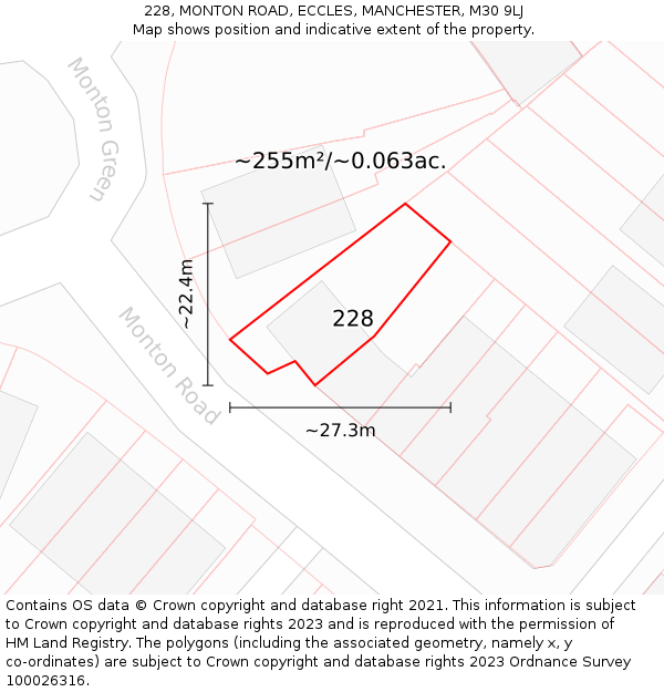 228, MONTON ROAD, ECCLES, MANCHESTER, M30 9LJ: Plot and title map