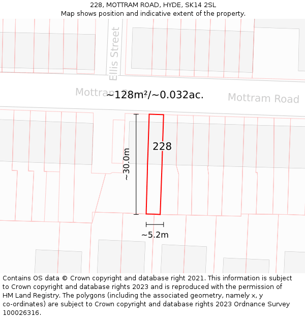 228, MOTTRAM ROAD, HYDE, SK14 2SL: Plot and title map