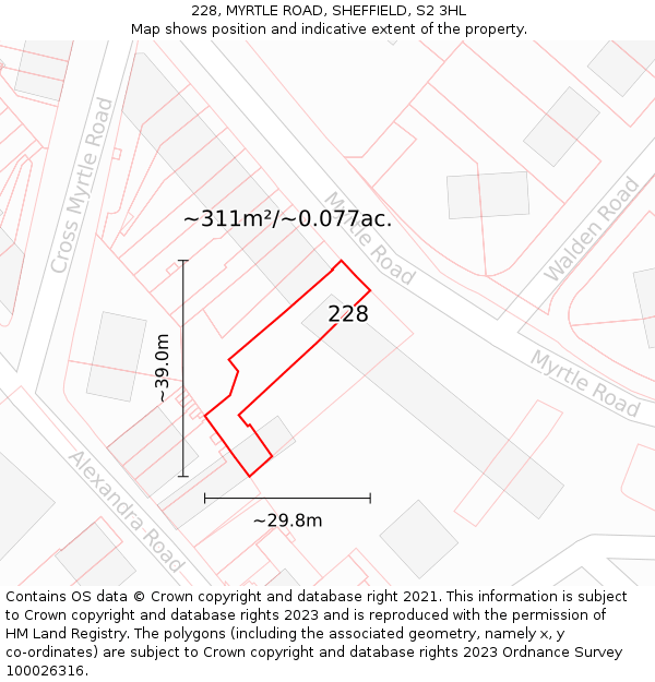 228, MYRTLE ROAD, SHEFFIELD, S2 3HL: Plot and title map