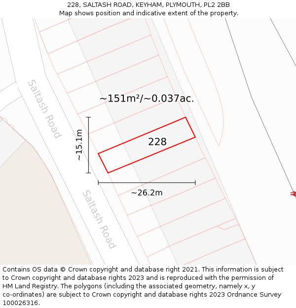 228, SALTASH ROAD, KEYHAM, PLYMOUTH, PL2 2BB: Plot and title map