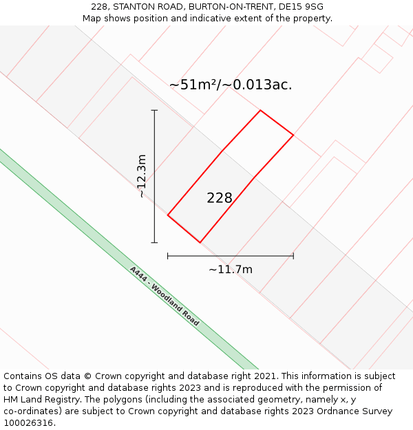 228, STANTON ROAD, BURTON-ON-TRENT, DE15 9SG: Plot and title map