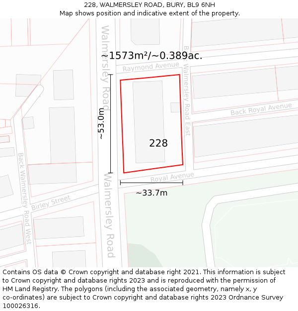 228, WALMERSLEY ROAD, BURY, BL9 6NH: Plot and title map