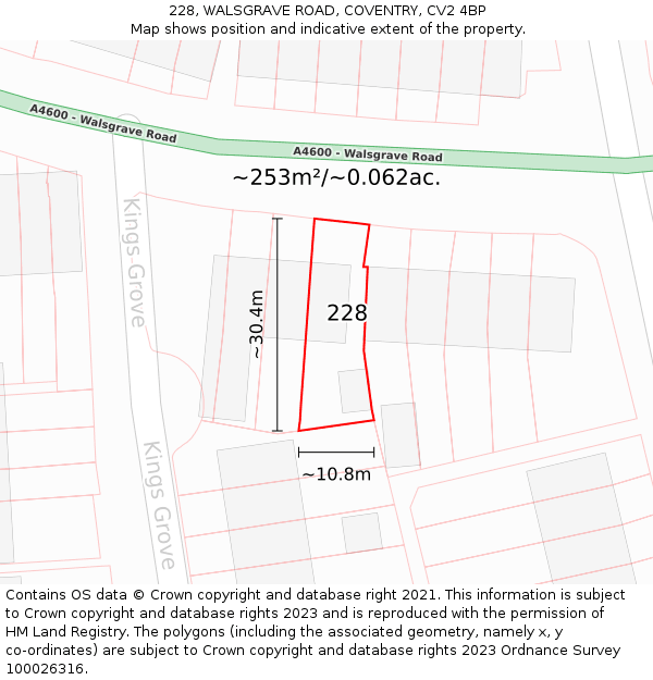 228, WALSGRAVE ROAD, COVENTRY, CV2 4BP: Plot and title map