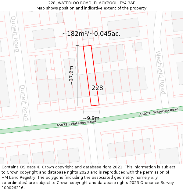 228, WATERLOO ROAD, BLACKPOOL, FY4 3AE: Plot and title map