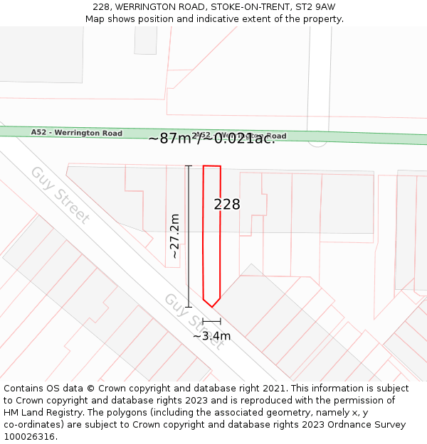 228, WERRINGTON ROAD, STOKE-ON-TRENT, ST2 9AW: Plot and title map