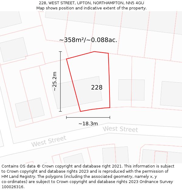 228, WEST STREET, UPTON, NORTHAMPTON, NN5 4GU: Plot and title map