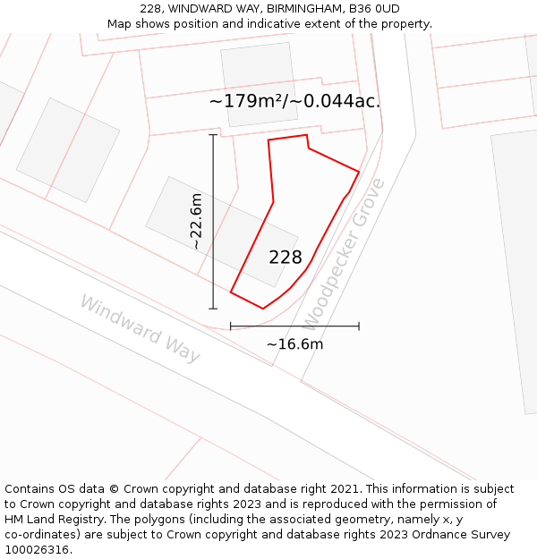 228, WINDWARD WAY, BIRMINGHAM, B36 0UD: Plot and title map