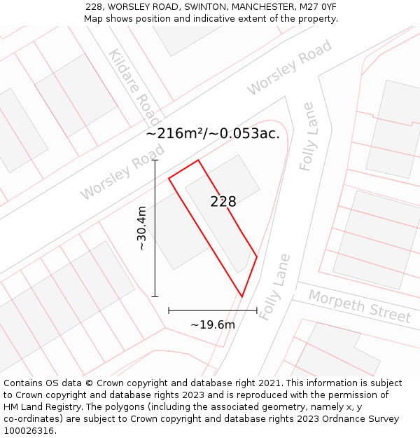 228, WORSLEY ROAD, SWINTON, MANCHESTER, M27 0YF: Plot and title map
