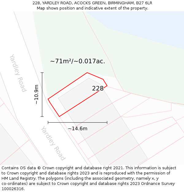 228, YARDLEY ROAD, ACOCKS GREEN, BIRMINGHAM, B27 6LR: Plot and title map