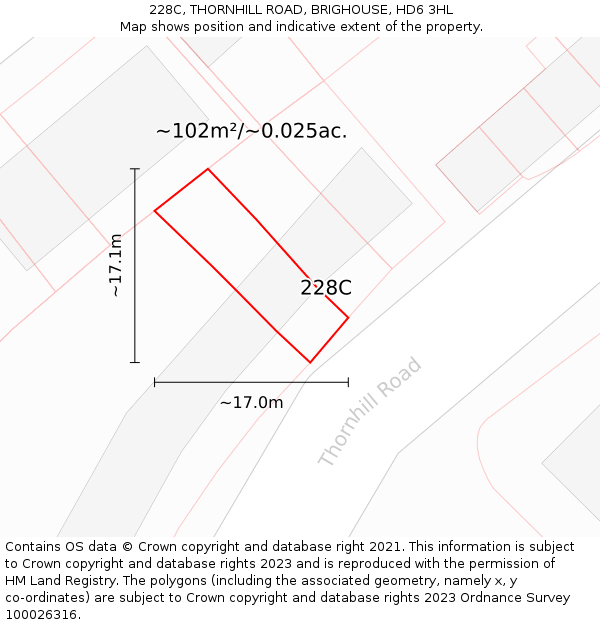 228C, THORNHILL ROAD, BRIGHOUSE, HD6 3HL: Plot and title map