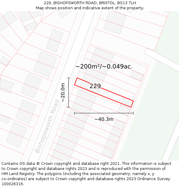 229, BISHOPSWORTH ROAD, BRISTOL, BS13 7LH: Plot and title map