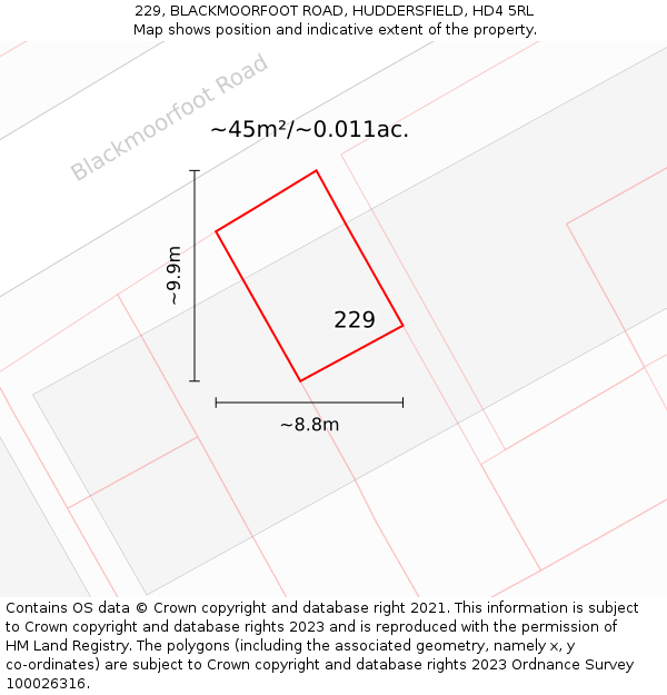 229, BLACKMOORFOOT ROAD, HUDDERSFIELD, HD4 5RL: Plot and title map