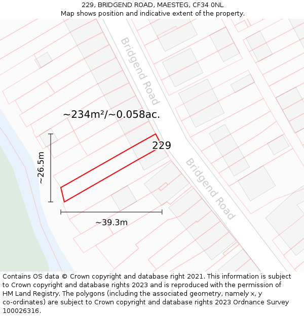 229, BRIDGEND ROAD, MAESTEG, CF34 0NL: Plot and title map