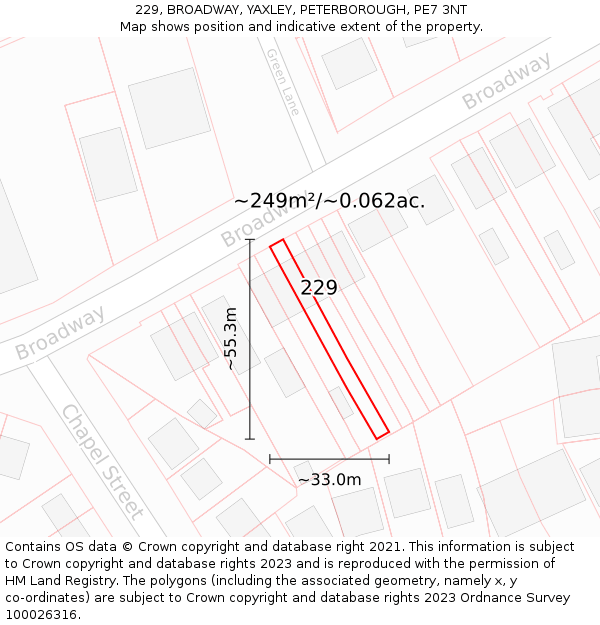 229, BROADWAY, YAXLEY, PETERBOROUGH, PE7 3NT: Plot and title map