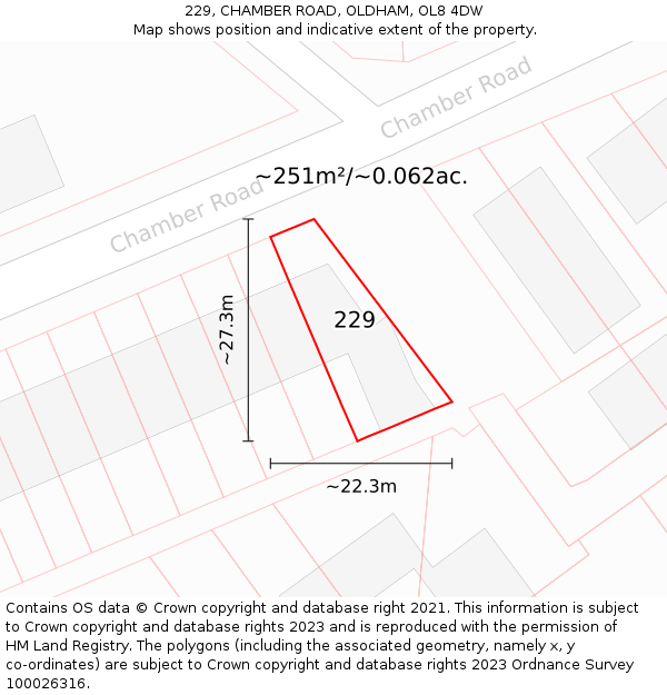 229, CHAMBER ROAD, OLDHAM, OL8 4DW: Plot and title map