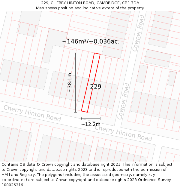 229, CHERRY HINTON ROAD, CAMBRIDGE, CB1 7DA: Plot and title map