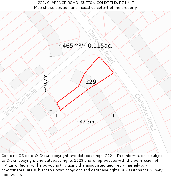 229, CLARENCE ROAD, SUTTON COLDFIELD, B74 4LE: Plot and title map
