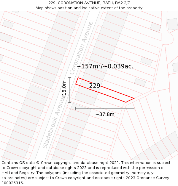 229, CORONATION AVENUE, BATH, BA2 2JZ: Plot and title map