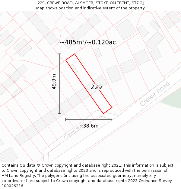 229, CREWE ROAD, ALSAGER, STOKE-ON-TRENT, ST7 2JJ: Plot and title map