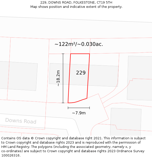 229, DOWNS ROAD, FOLKESTONE, CT19 5TH: Plot and title map
