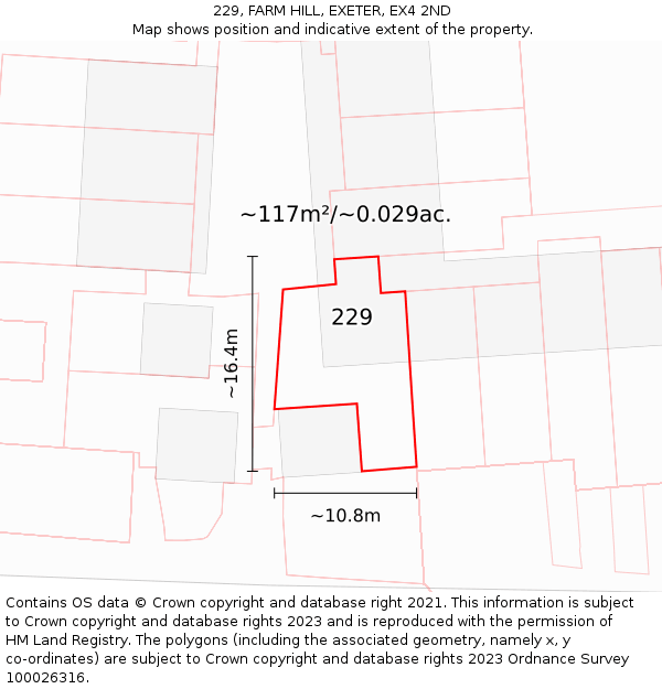 229, FARM HILL, EXETER, EX4 2ND: Plot and title map