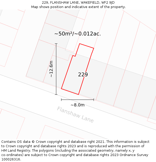 229, FLANSHAW LANE, WAKEFIELD, WF2 9JD: Plot and title map