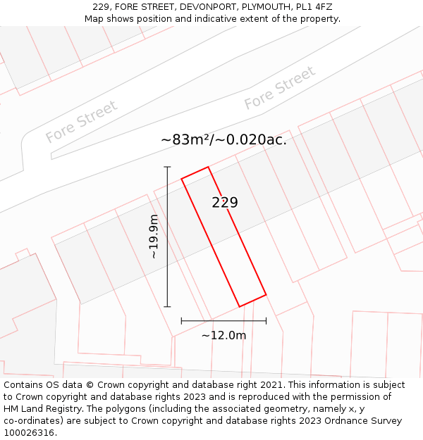 229, FORE STREET, DEVONPORT, PLYMOUTH, PL1 4FZ: Plot and title map