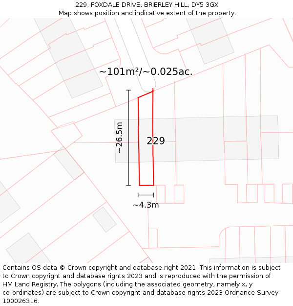 229, FOXDALE DRIVE, BRIERLEY HILL, DY5 3GX: Plot and title map