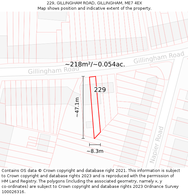 229, GILLINGHAM ROAD, GILLINGHAM, ME7 4EX: Plot and title map