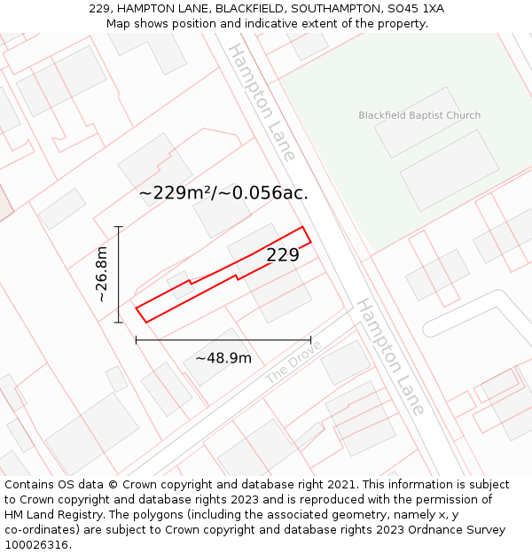229, HAMPTON LANE, BLACKFIELD, SOUTHAMPTON, SO45 1XA: Plot and title map