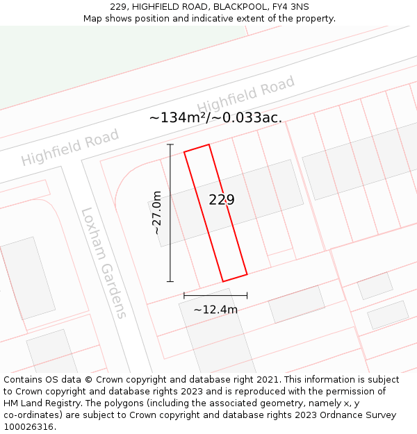 229, HIGHFIELD ROAD, BLACKPOOL, FY4 3NS: Plot and title map